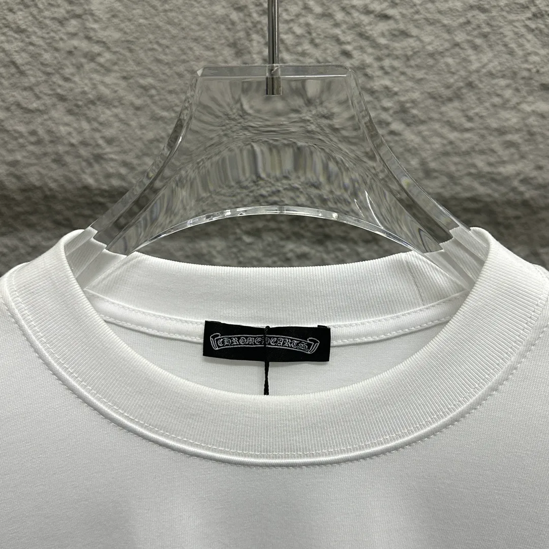 🅿️180 CH*Cro Heart*2025 spring and summer new style Classic horseshoe embroidery Customized double yarn plain cotton fabric Short-sleeved T-shirt Unisex Color: Black White Size: S (90-130 catties) M (120-150 catties) L (140-165 catties) XL (160-180 catties) XXL (180-210 catties)